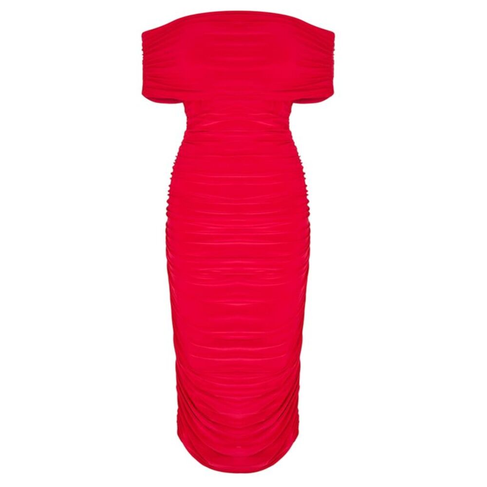 Biba Womens/Ladies Ruched Off Bodycon Midi Dress / Red